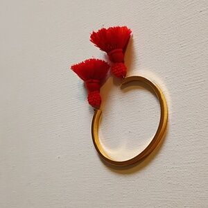 J Crew Red Beaded Tassel Cuff Bracelet